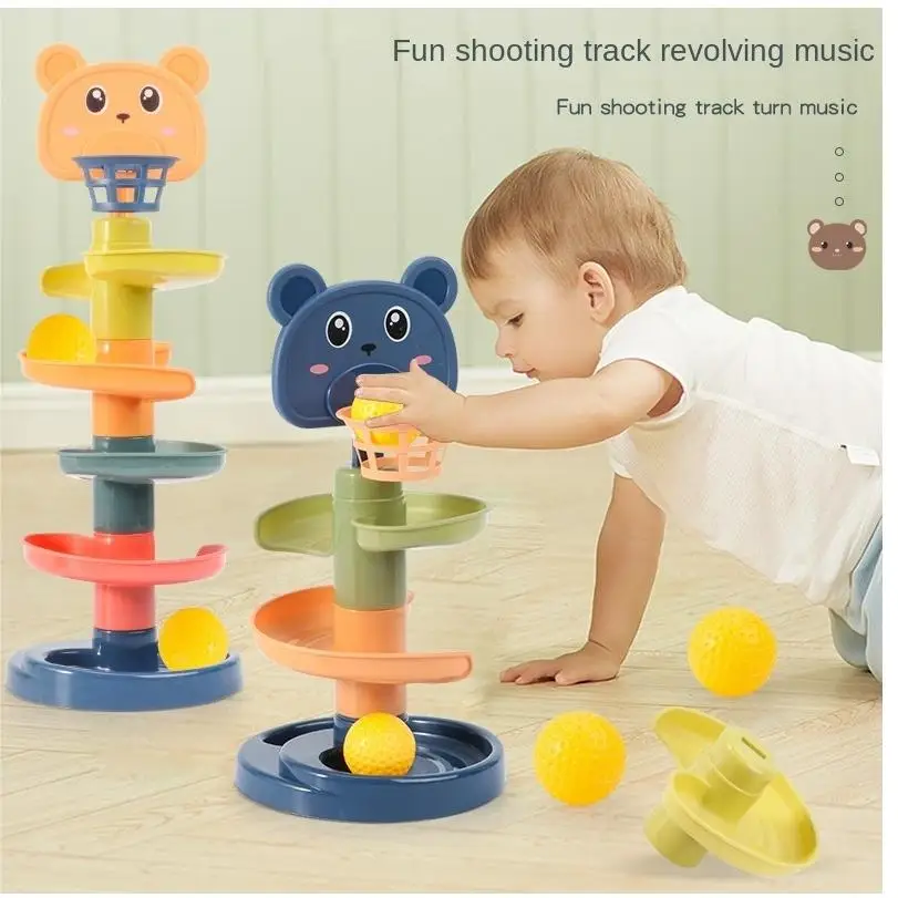 Educational Game Baby Toy Rotating Rolling Ball Pile Tower Gliding Montessori Educational Stacking Spin Gift Development Toy