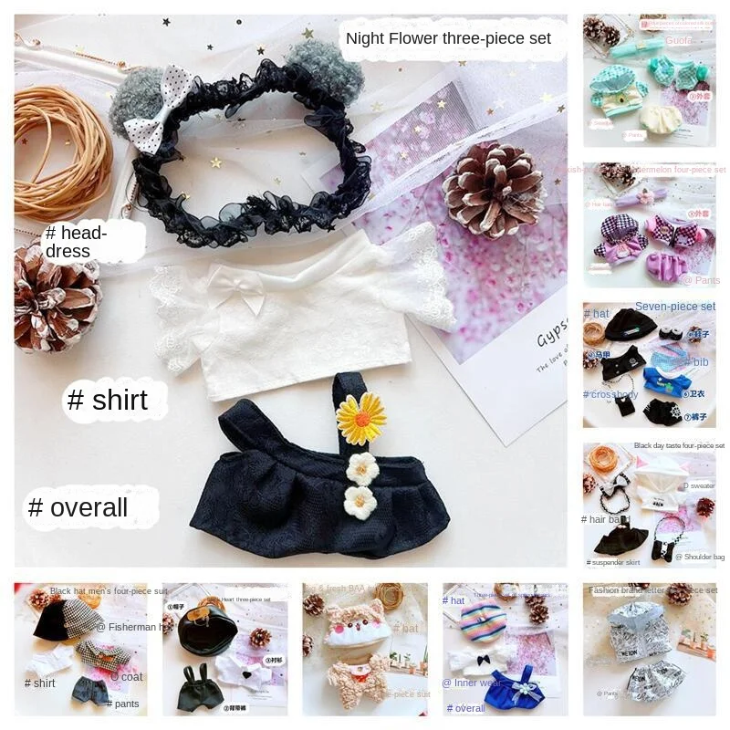 

20cm Doll Clothes T-shirt Rompers Mini Clothes Fashion Fur Coat Caps Pants Cotton Stuffed Dolls Shoes Bags Accessories