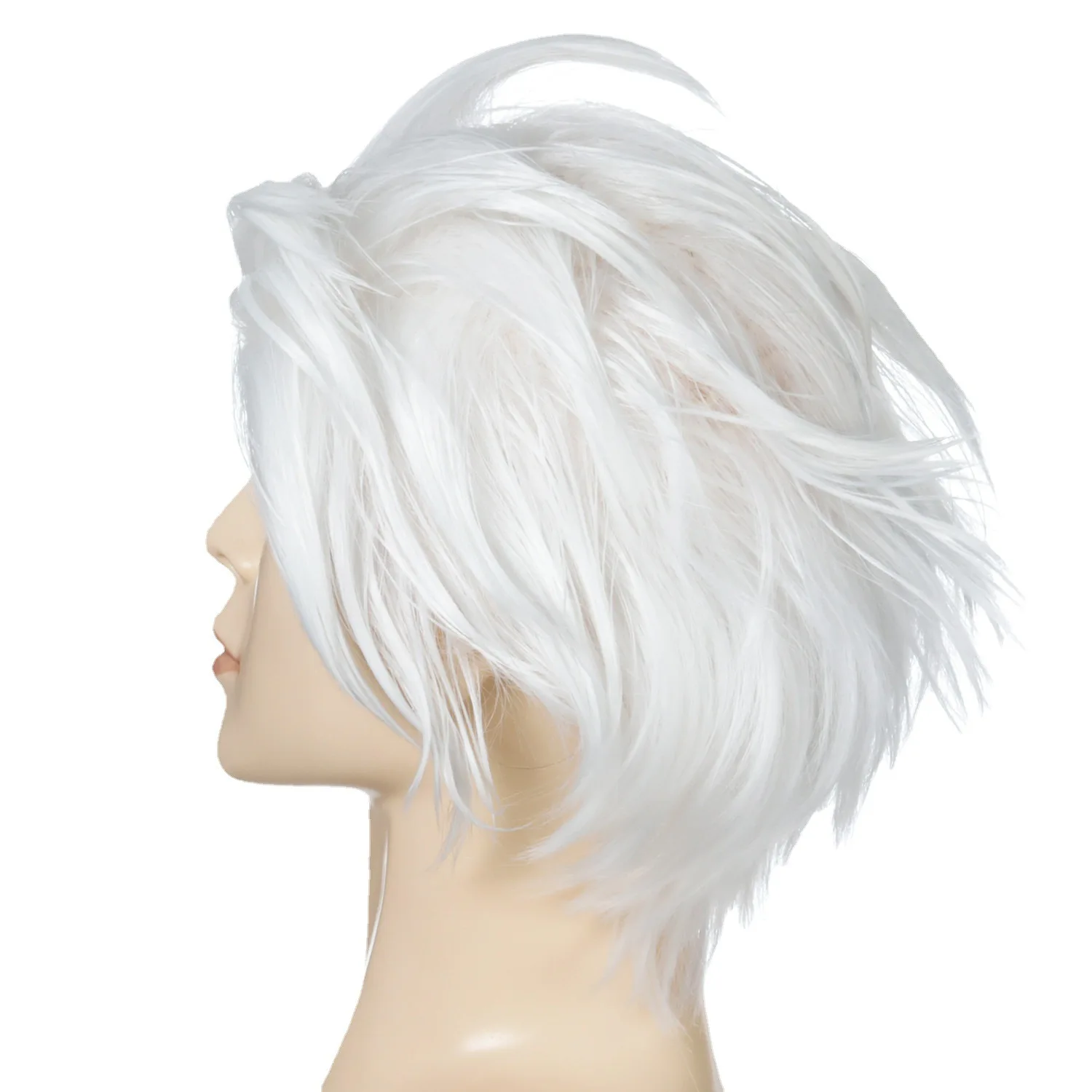 Men Short Wig Synthetic Straight Curly White Hair Wig Heat Resistant Wig for Daily Anime Cosplay Party