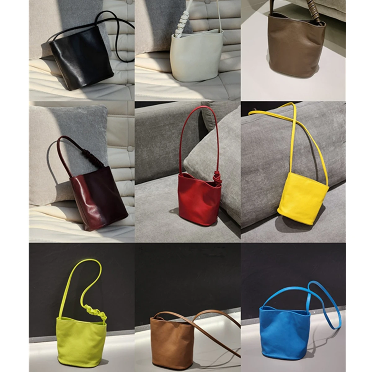 

Jenny&Dave French Retro Sheepskin Ins Blogger Retro Commuter Genuine Leather Shoulder Bag Handbag Bucket Bag Women 16*10*18cm