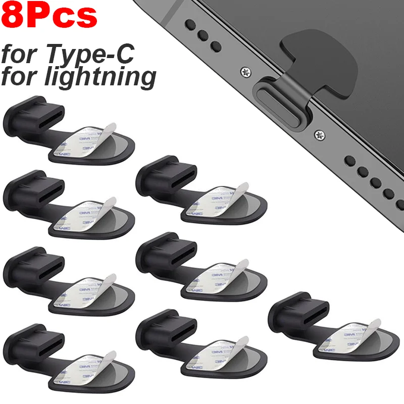 

6/8Pcs Phone Dust Plug Charging Port Protector for iPhone Samsung Huawei Xiaomi USB Type-C Lightning Lossproof Anti-Dust Plug