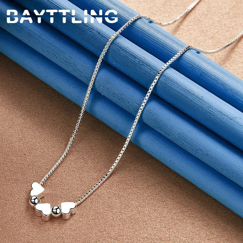 

Charm 925 Sterling Silver 18 Inches Heart Beads Pendant Necklace Woman Girlfriend Fashion Wedding Engagement Party Jewelry