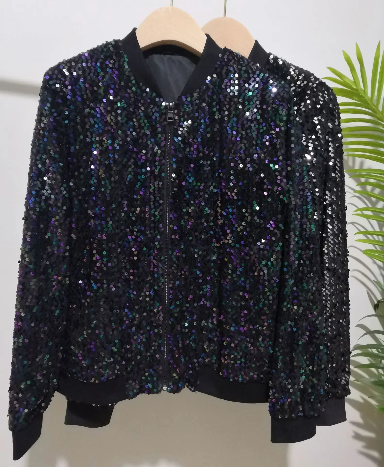 

2024 Spring Autumn New Street Dance Performance Dress Top Women Velvet Sequin Embroidered Female Jacket