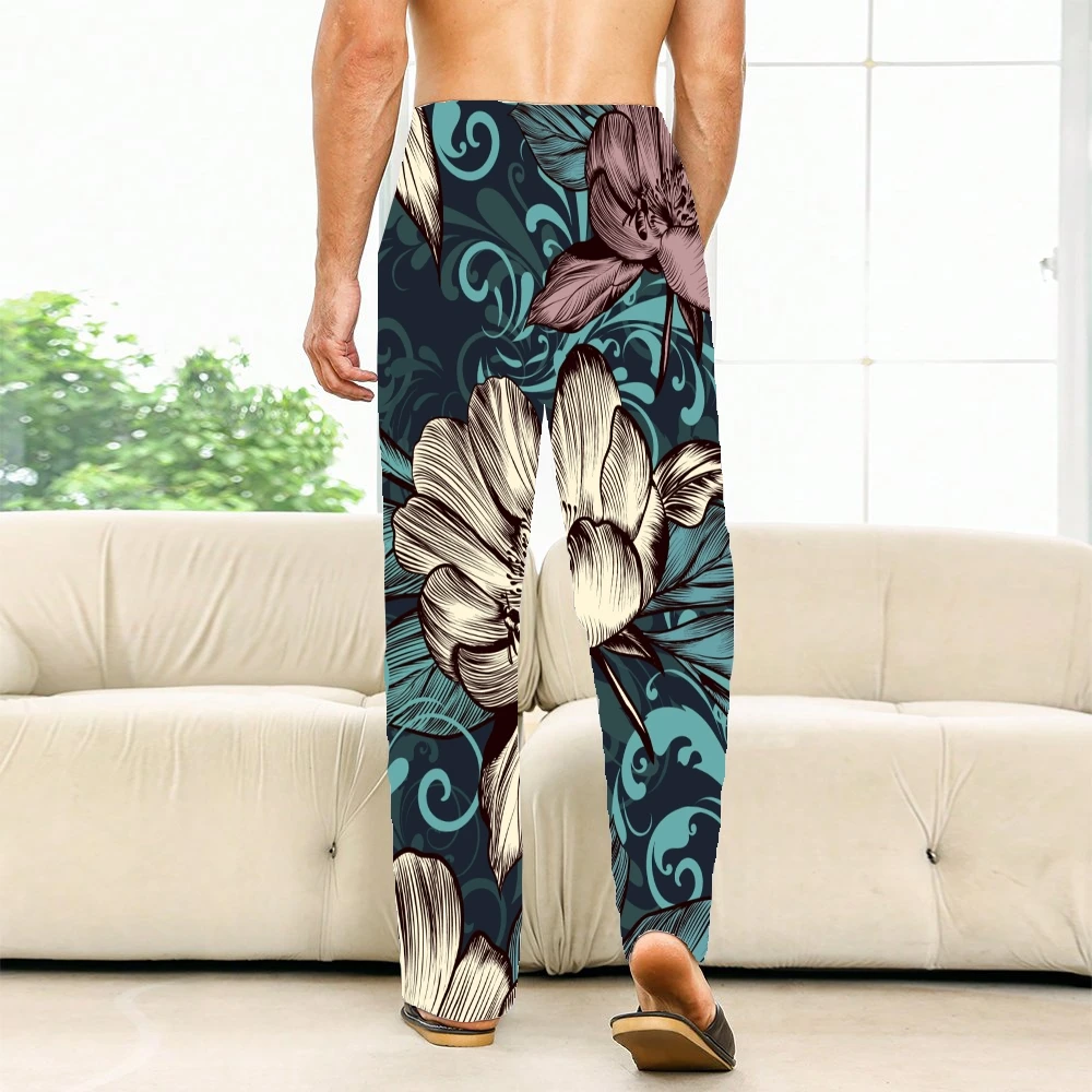 Flower Pajama Pants Mens Womens Lounge Pants Super Soft Unisex Sleep Pajama Bottoms with Pockets Drawstring