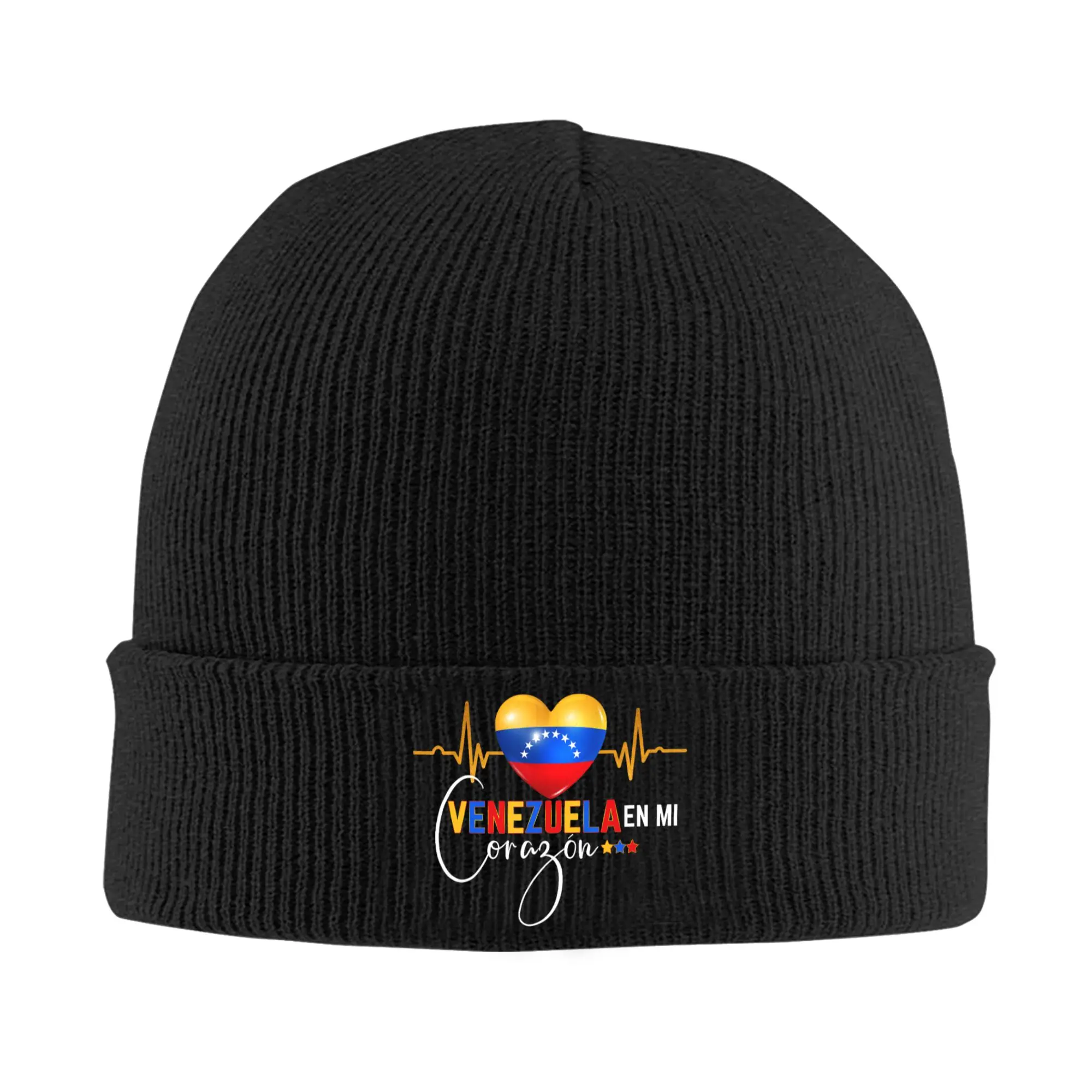 

Venezuela en el Corazon Venezuelan Pride Beanie Hats Knit Hat Men Women Hip Hop Elastic Caps Autumn Gym Printed Bonnet Hats