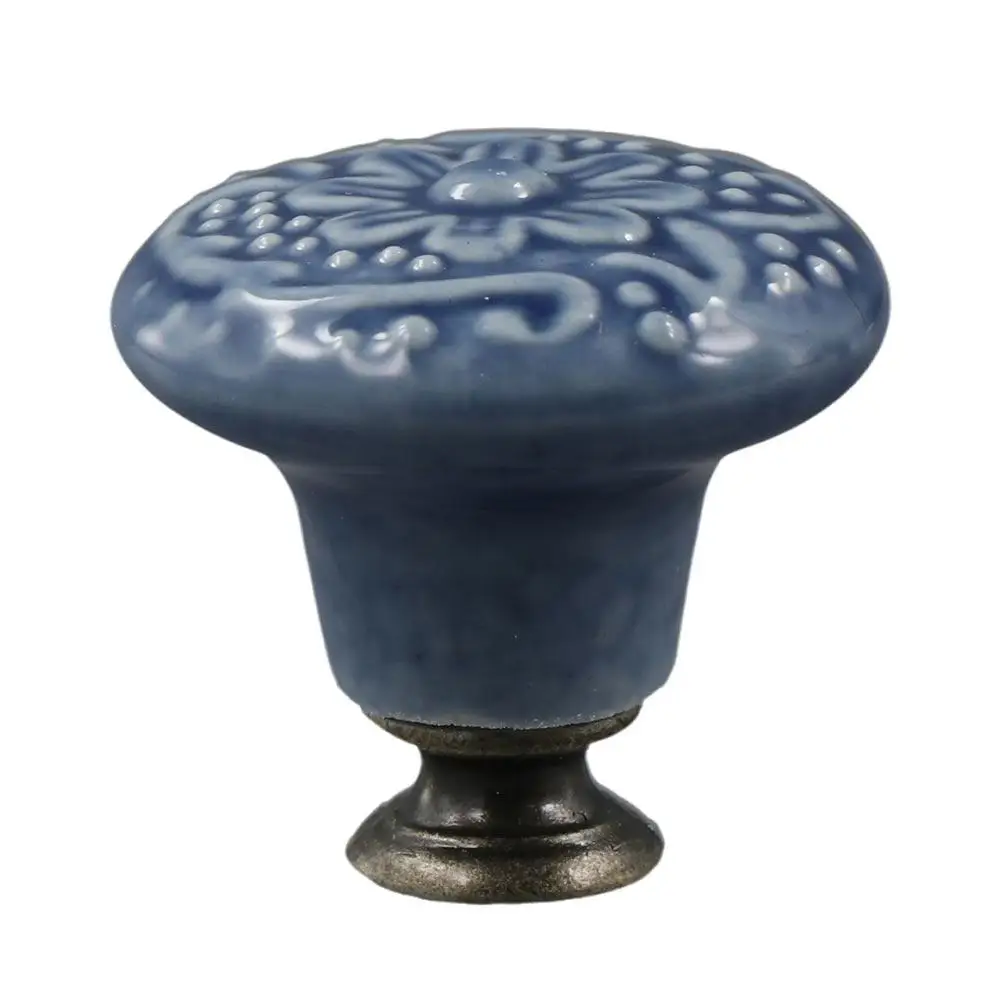 Vintage Single Hole Ceramic Knob Pull Handles Flower Surface Drawer Knobs Round Door Knob Dresser