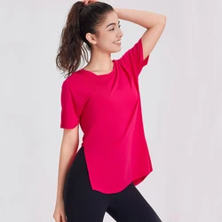 Summer Short Sleeve Yoga T-Shirt Women Rund Neck Loose Outdoor Running Top Breathable Quick Dry Gym Shirt Female Sportswear