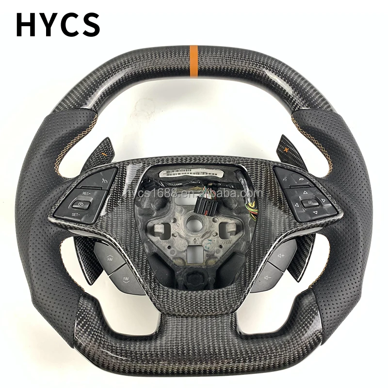

Auto Motives Custom Carbon Fiber Steering Wheel for Chevrolet Camaro Covered With Perforated Leather Without airbags