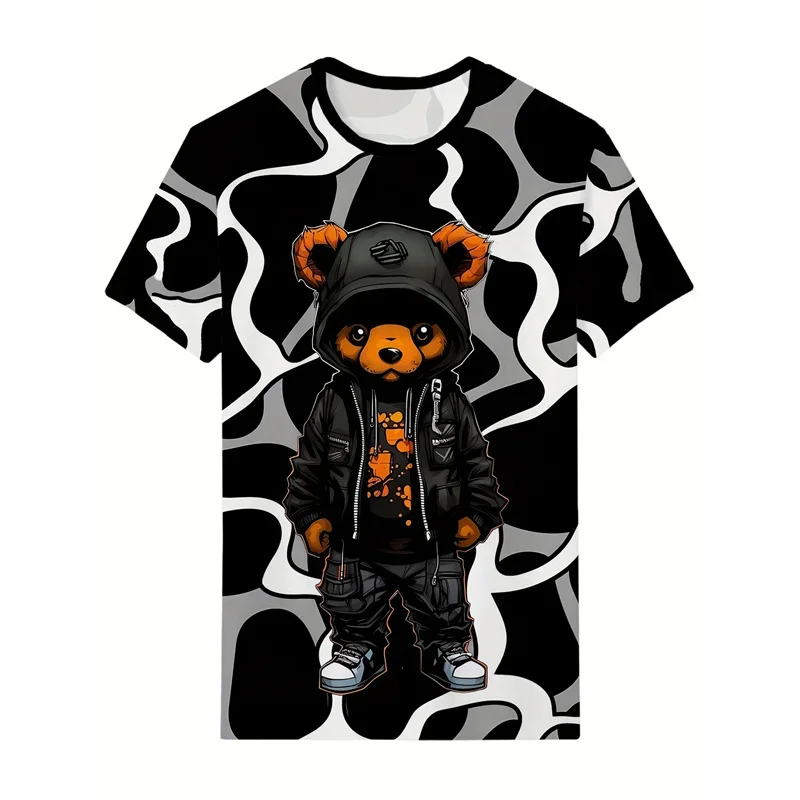 

Bear print parent-child T-shirt, 3D printed short-sleeved T-shirt for animals and pets, children's casual and fashionable T-shir