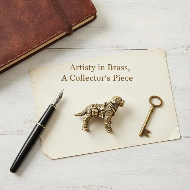 Labrador Retriever Mini Puppy Statue Premium Brass Vintage Figurine Non-Fading Desktop Ornament for Bookshelf Living Room Decor