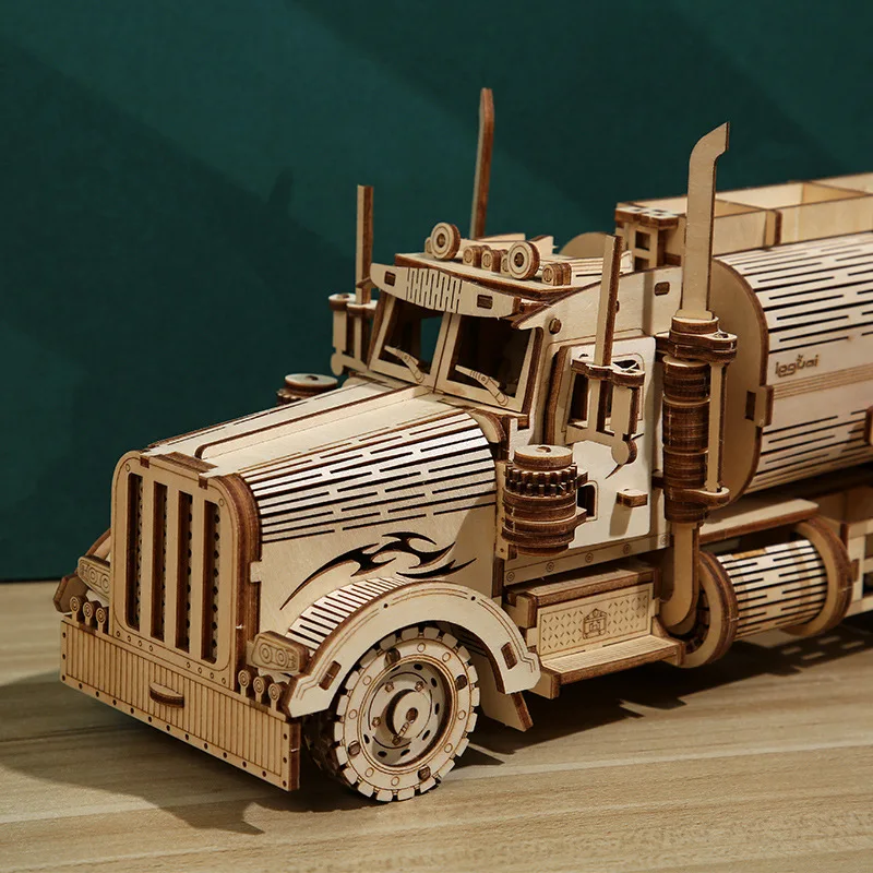 Tanker Truck 3D Wooden Puzzle, Simulated Transport Vehicle DIY Assembly Model, Educational Desktop Ornament Handcraft Gift