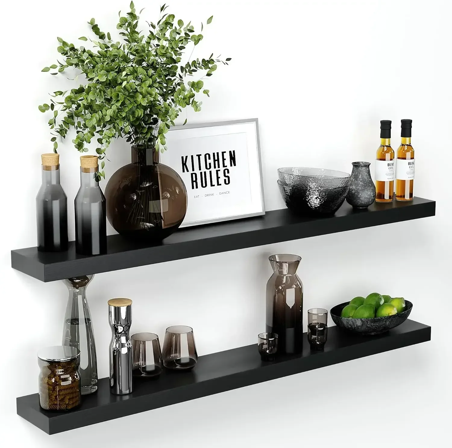 

Black Floating Shelf 48 inches, High End Solid Real Wood 48 inch Long Floating Shelves for Wall, Black Wooden 48inch Large