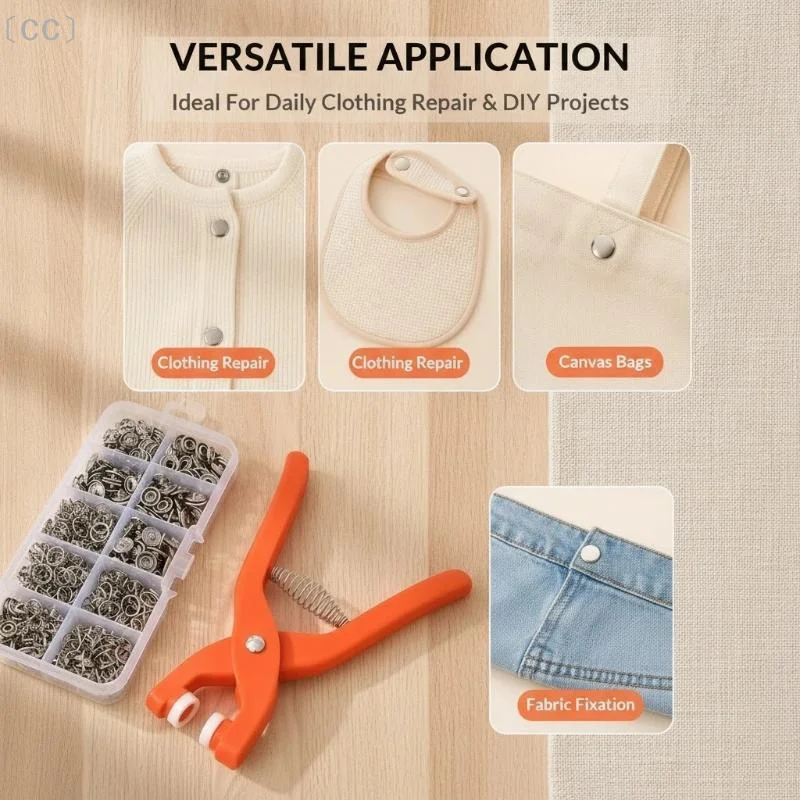 〔CC〕1 Set Solid Snap Fasteners Kit Plier Tool Colour Metal Snap Sewing Button Claw Kits For Installing Clothes Bags〔88〕