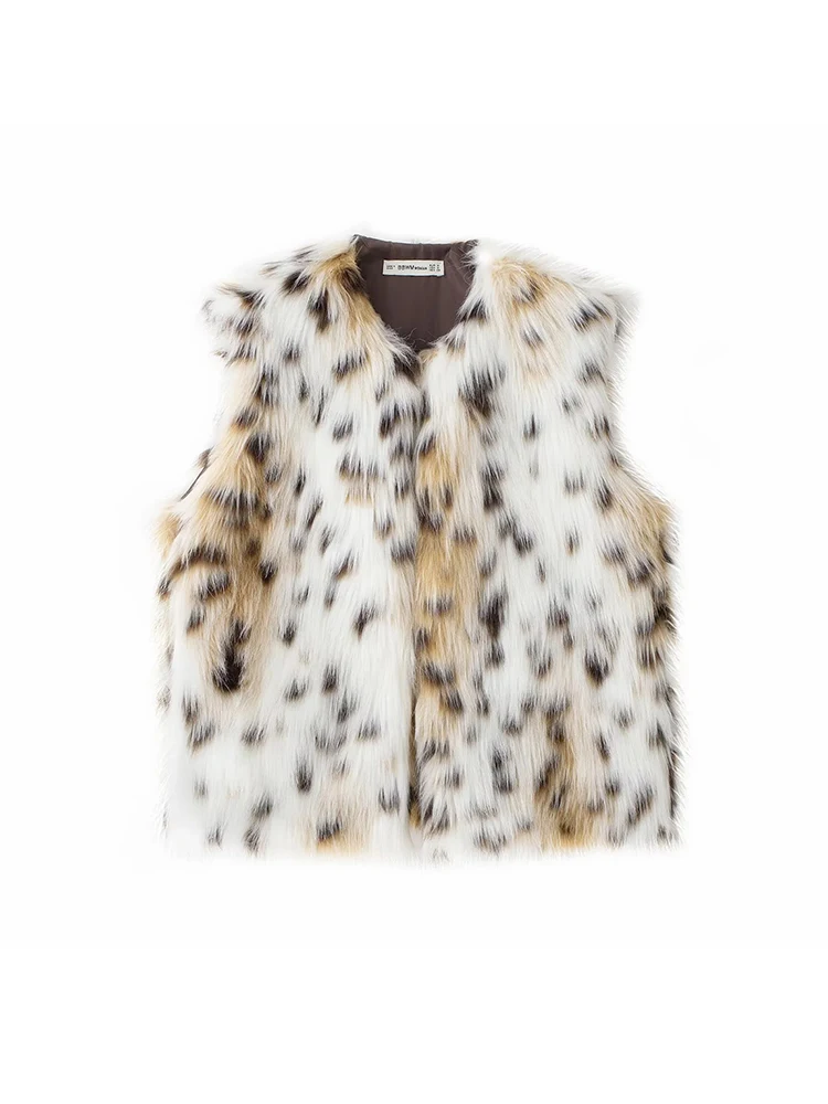 New Temperament Trend Leopard Print Faux Fur Vest Women's 2026 Autumn Round Neck Sleeveless Fashionable Lady Vest