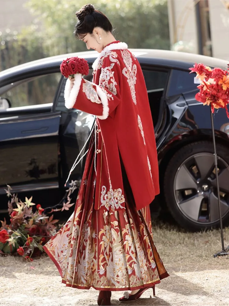 

Красное платье для тостов невесты в китайском стиле, шаль ханьфу, утолщенный свадебный комплект, возврат на помолвку