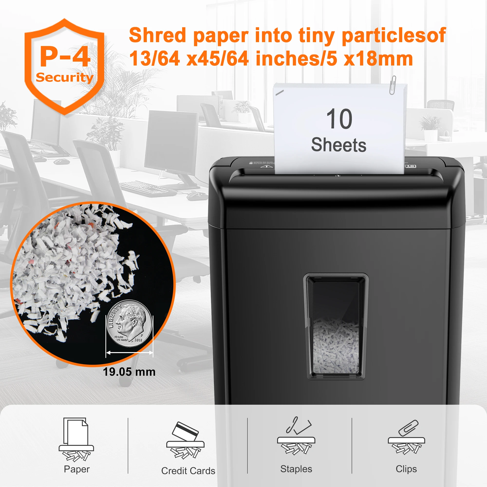 Bonsaii 10-Sheet P-4 Cross-Cut Shredder with 5.5-Gallon Basket, Shreds Paper/Staples/Credit Cards/Clips 