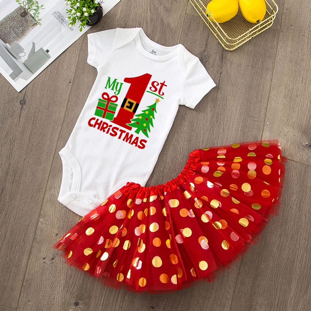 My First Christmas Newborn Girl Red Romper Jumpsuit Baby Girl Casual Short Sleeve Toddler Cake Dresses Christmas Best Gifts