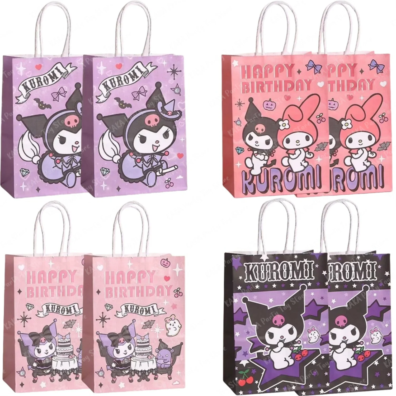 4/8/12Pcs Kuromi Party Gift Bags Cartoon Paper Cookies Candy Bags for Baby Shower Kids Girls Birthday Party Decorations Supplies