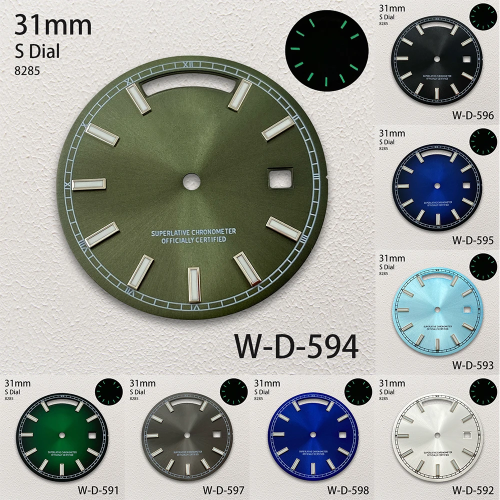 

31mm S Logo Day And Date Dial Fit 8285 Movement Green Luminous Sunray High-Quality Dial Watch Modification Accessories