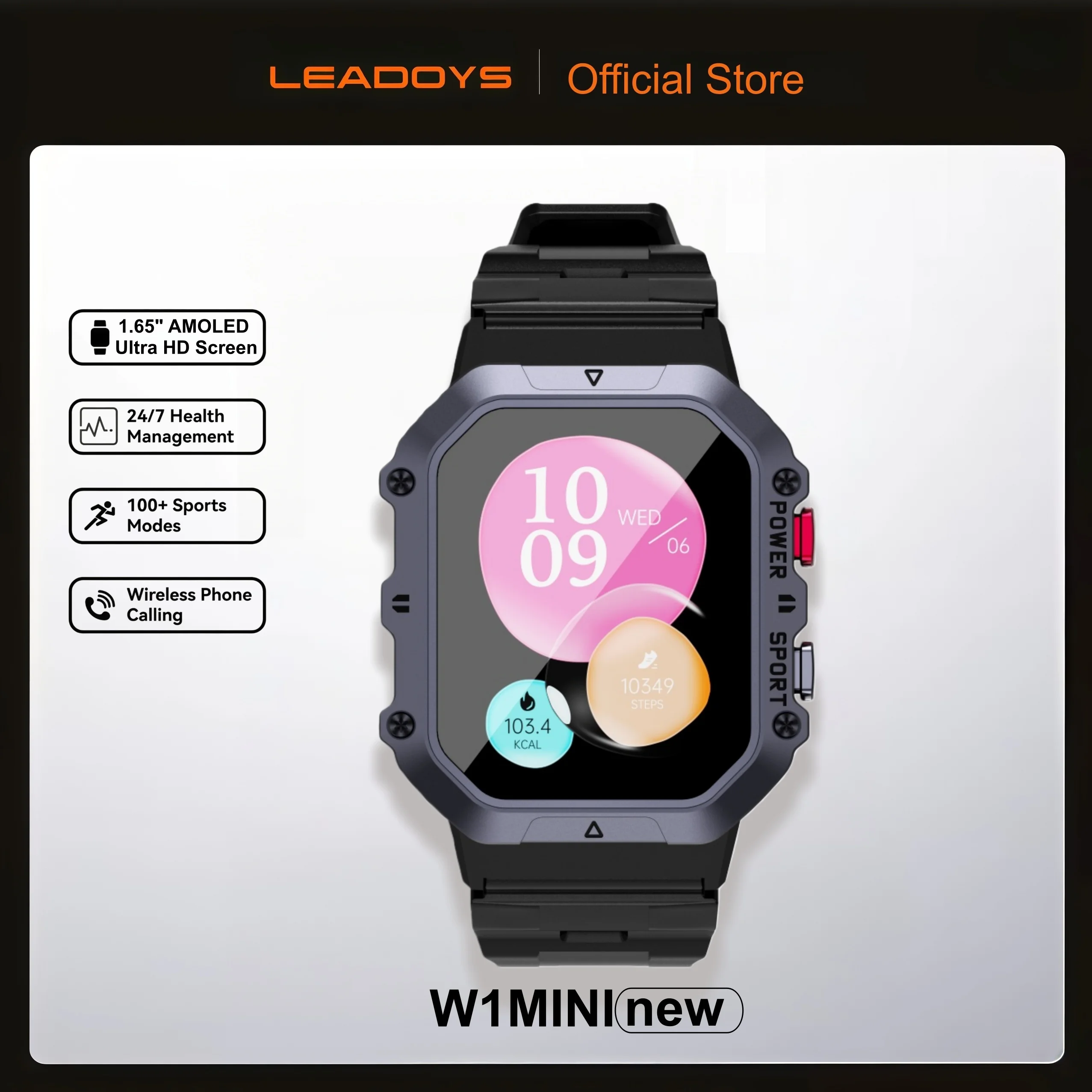 

LEADOYS AMOLEDSmart Watch 1.65 Inch 100+ Sports Modes Bluetooth Call Smartwatch Heart Rate Monitoring IP68 Waterproof Fitness Wa