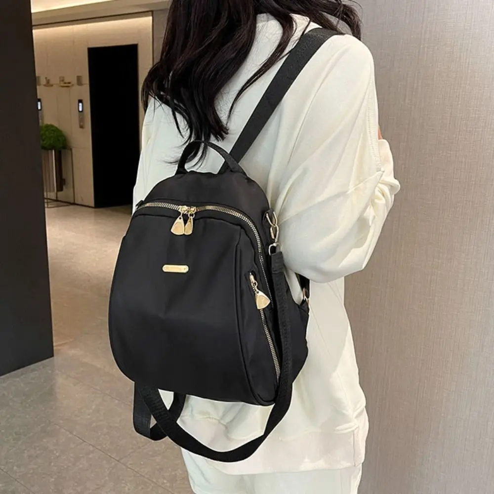 Portable Multi-functional Nylon Backpack Simple Small Black Shoulder Bag Travel Handbag Retro Backpack Students