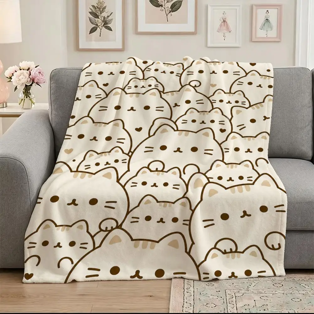 cute cat Throw Soft Warm Flannel Blanket, Multi-use Throw for Bed Sofa Office, Air Conditioning Nap Blanket