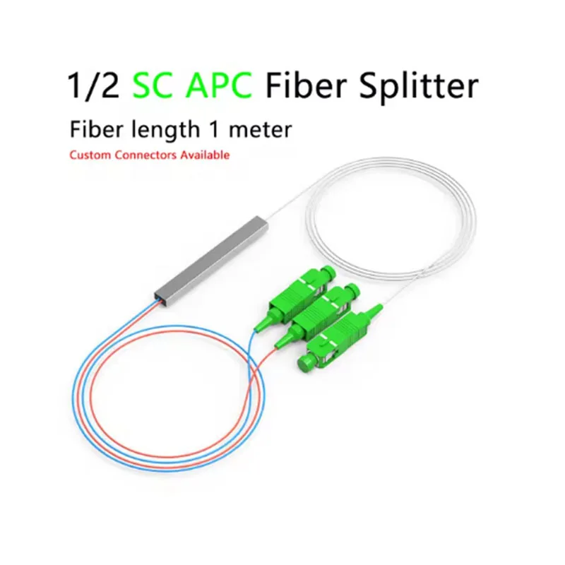 

Fiber Optic PLC Splitter, SC APC 1x2,1x4,1x8,1x16,1x32 FTTH Mini Steel Tube Type 0.9mm Fiber Optic Splitter