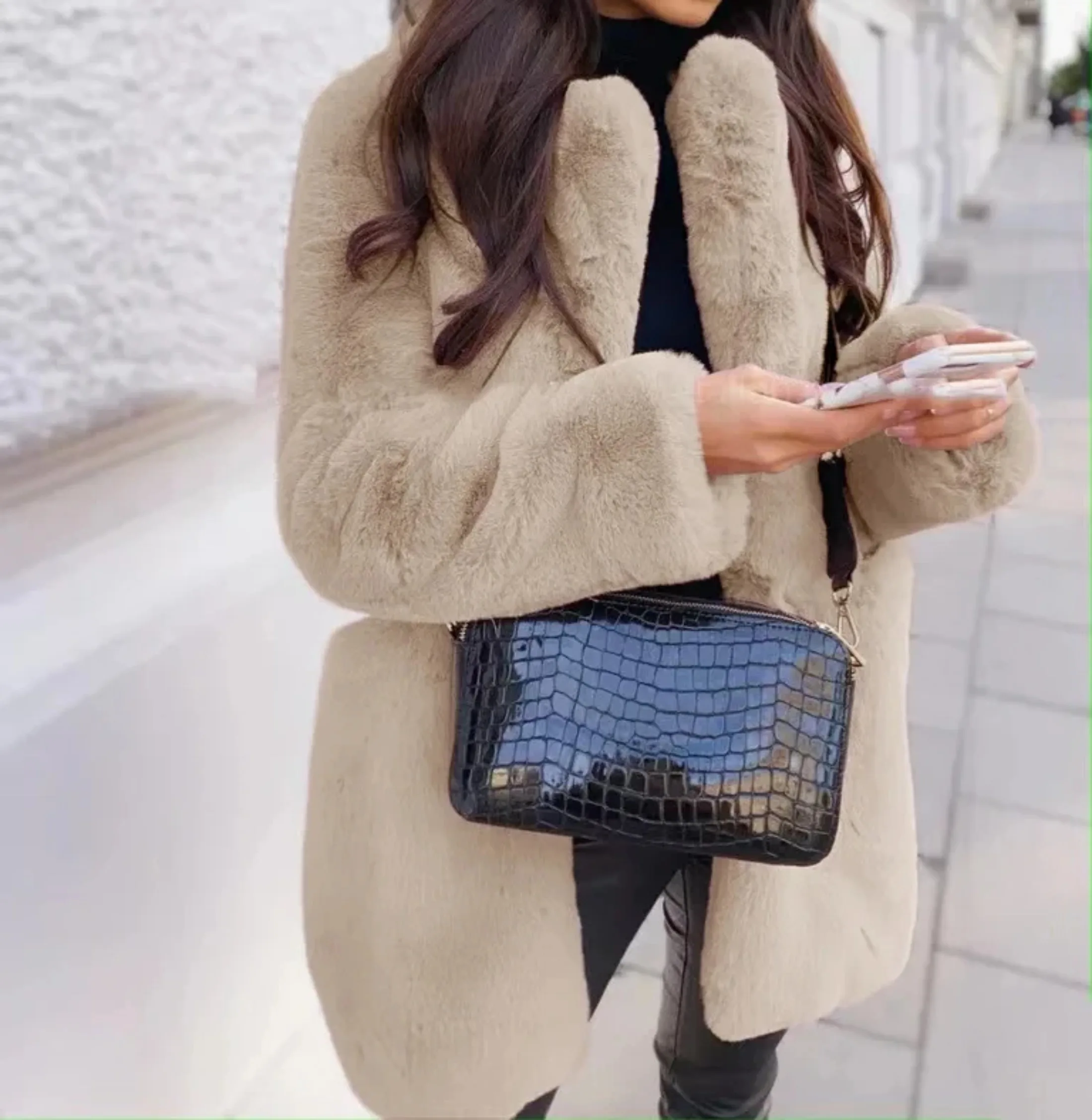 Autumn Winter Long Faux Fur Coat Jacket 2024 Women Thick Warm Coats Woven Block Trend Fur White Black Korean Coat