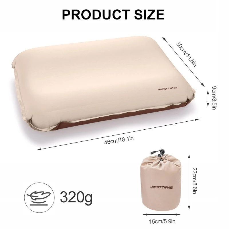 Westtune Camping Pillow Portable Self Inflating Sleeping Pillow 3D Ultralight Sponge Compact Pillow Outdoor Travel Neck Pillow