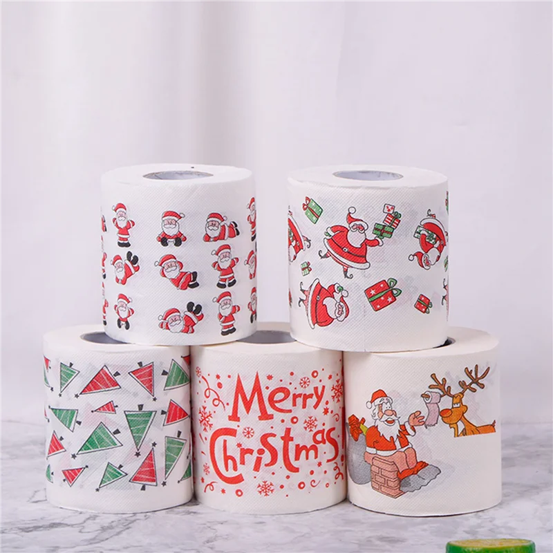 ABIT 5 รูปแบบSanta Clausกระดาษม้วนกระดาษทิชชูผ้าขนหนูตกแต่งคริสต์มาสXmas Santa Office Roomห้องน้ํากระดาษ 15 ม้วน
