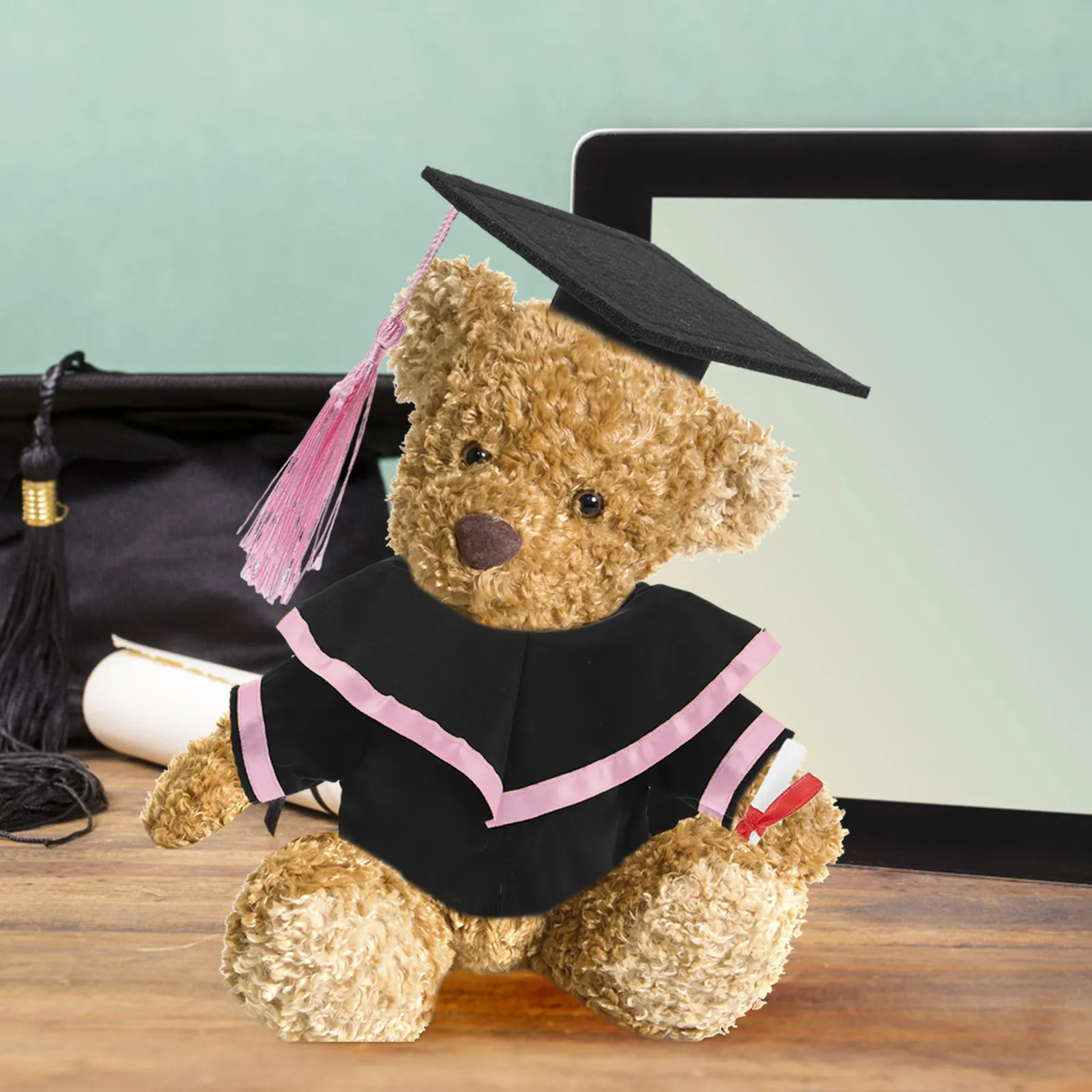 

Набор для выпускного: Костюм медведя ручной работы с шапкой, шалью и свитком, плюшевая игрушка-сувенир, праздничный костюм, плюшевая шапка выпускника