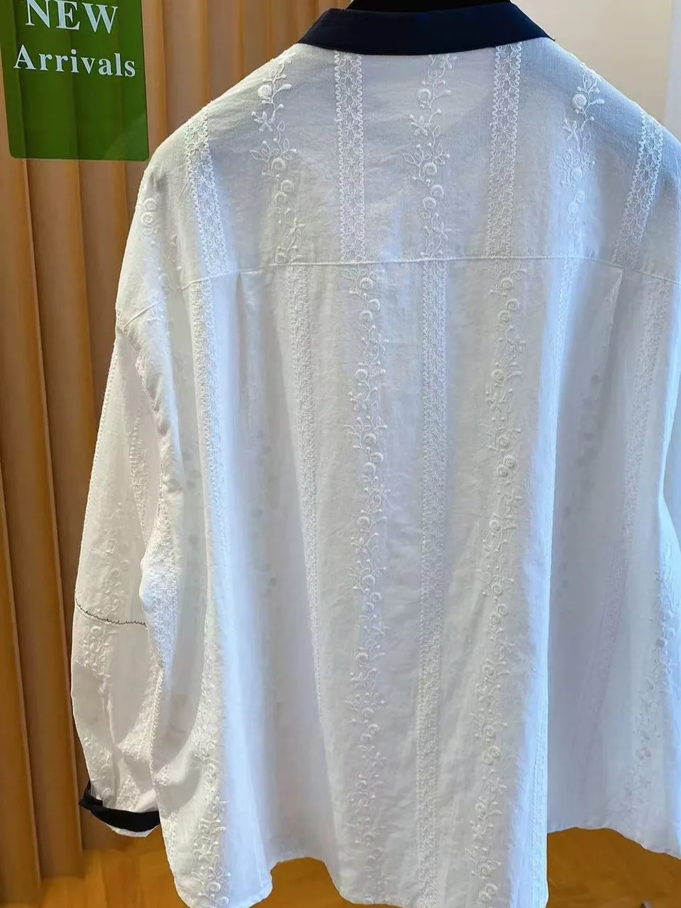 Blanc brodé rond Ne coton irt femmes printemps 2026 ample décontracté Long Sve respirant pur haut en coton