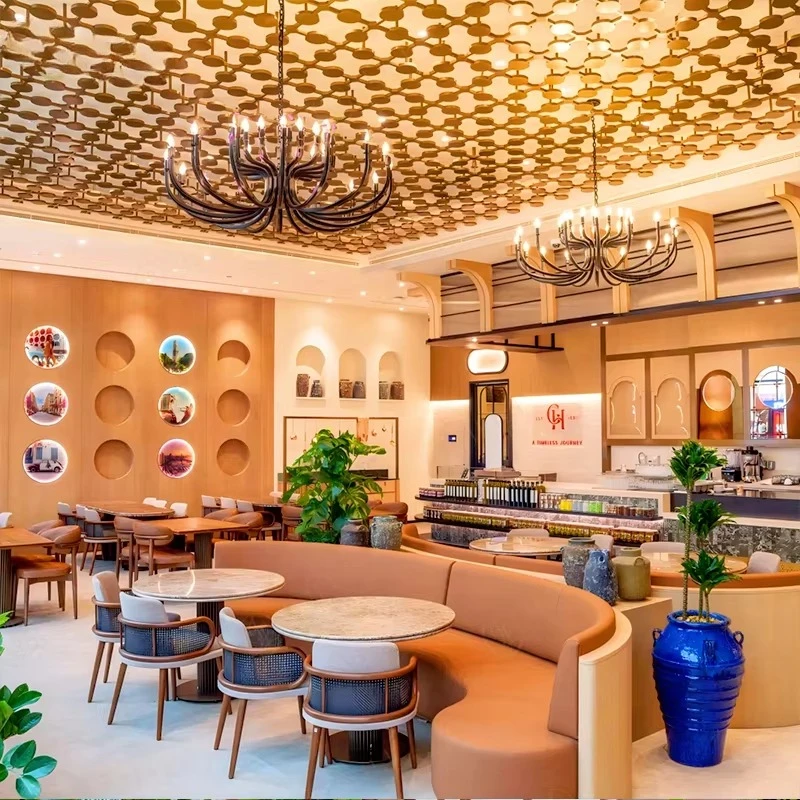 

Luxury rectangular table hotel furniture cafe table and chair set comfortable box seat restaurant design