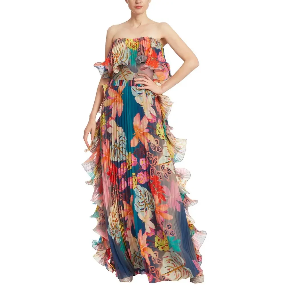 FLAXMAKER Flowers Printed One Piece Swimsuit and Skirt Women Beachwear Luxury Bathing Suit