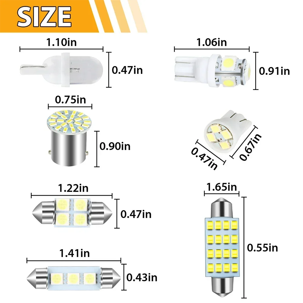 42PCS Car LED Light Kit T10 Double Tip DC 12V White 6000K Interior Map Dome Reading Lamps Trunk License Plate Bulb Replacement