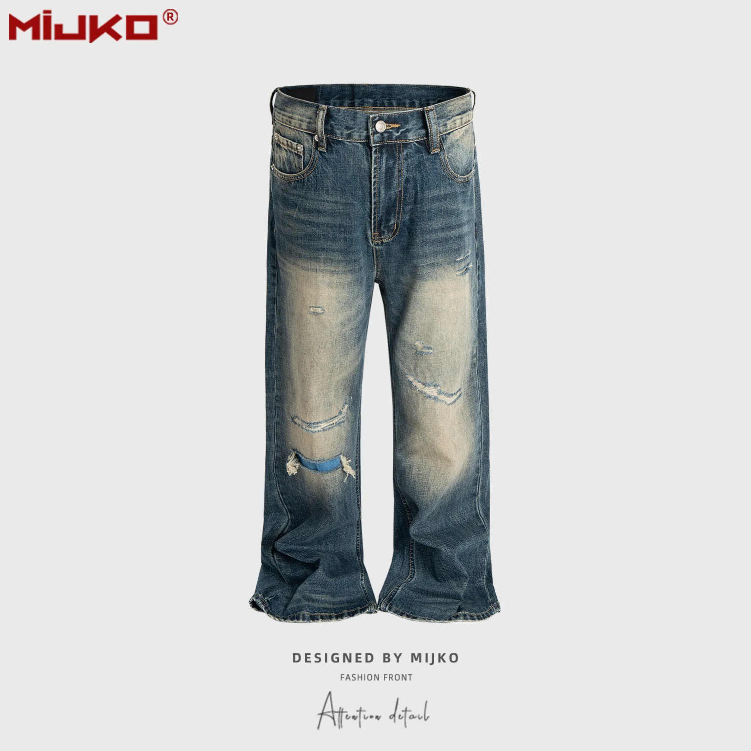 

Расклешенные широкие джинсы Tears Washed Distressed Denim Pants FX078 #