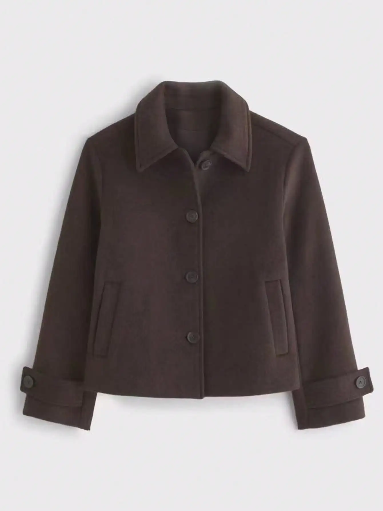 

Women's Short Button-Up Jacket, European American Style, Casual Collar Coat with Pockets