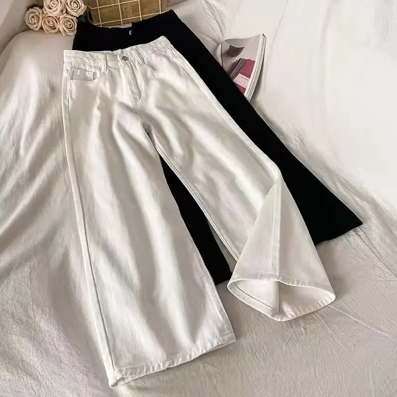 

Женские джинсы с высокой талией и широкими штанинами, весенняя новинка, белые свободные прямые брюки, повседневные джинсовые штаны для студентов