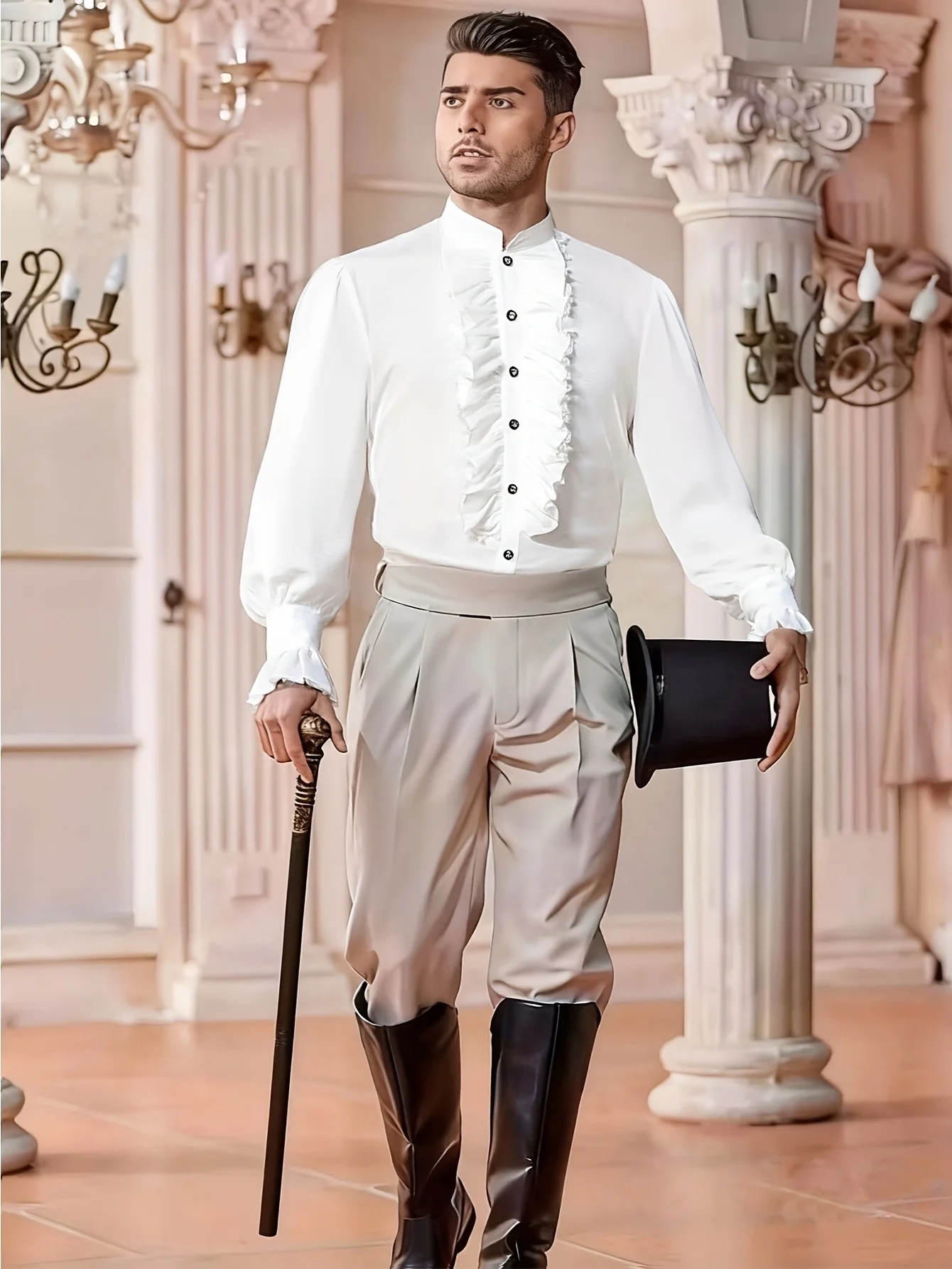 

2026 medieval new ball dress shirt with ruffled white shirt for men