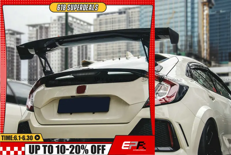 

For Honda Civic FK7 FK8 VTX2 Style Fiber Glass Unpainted Racing Car Rear Trunk Wing GT Spoiler FRP Auto Parts