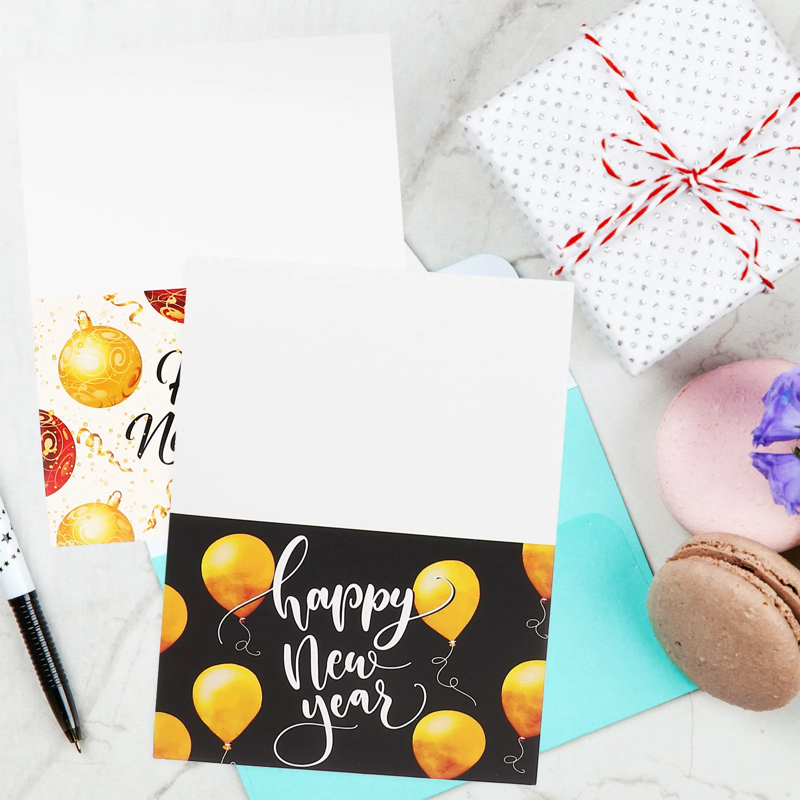 1Set New Year Greeting Cards Set 2024 Festive Blessing Cards for Family Friends Lovers Holiday Party Gift with Envelops Premium