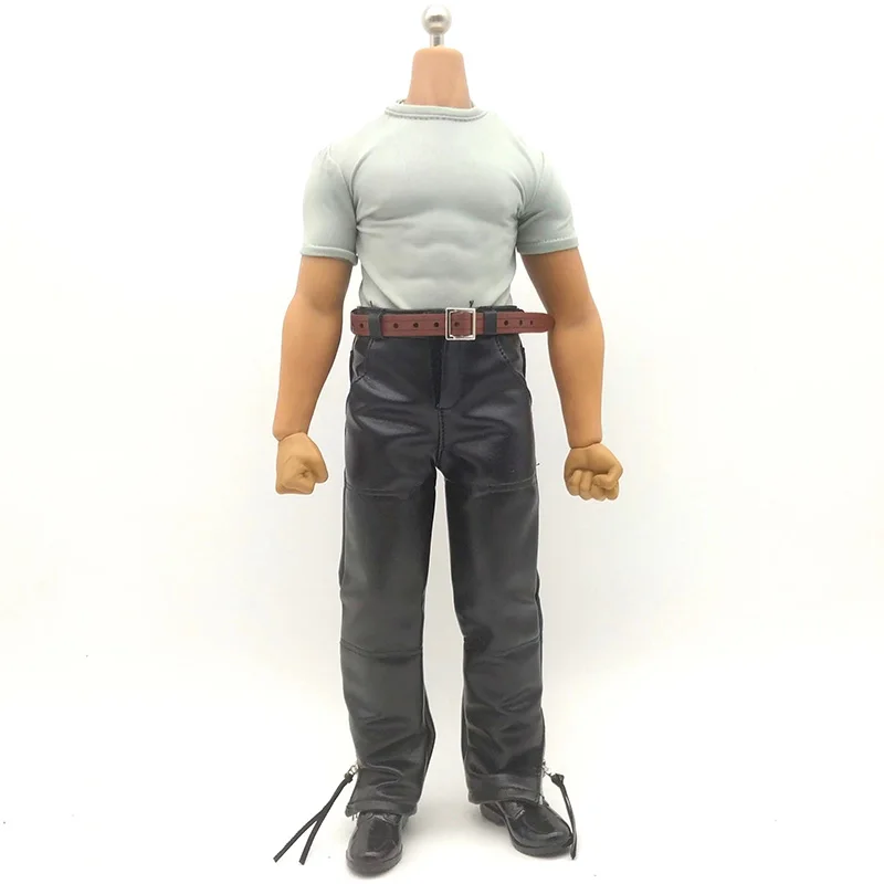 

1/6 Scale Male Soldier Leather Pants with Elastic T-shirt Solid Leather Shoes Model for 12in Action Figure Ph JIAOUL Dolls Toys