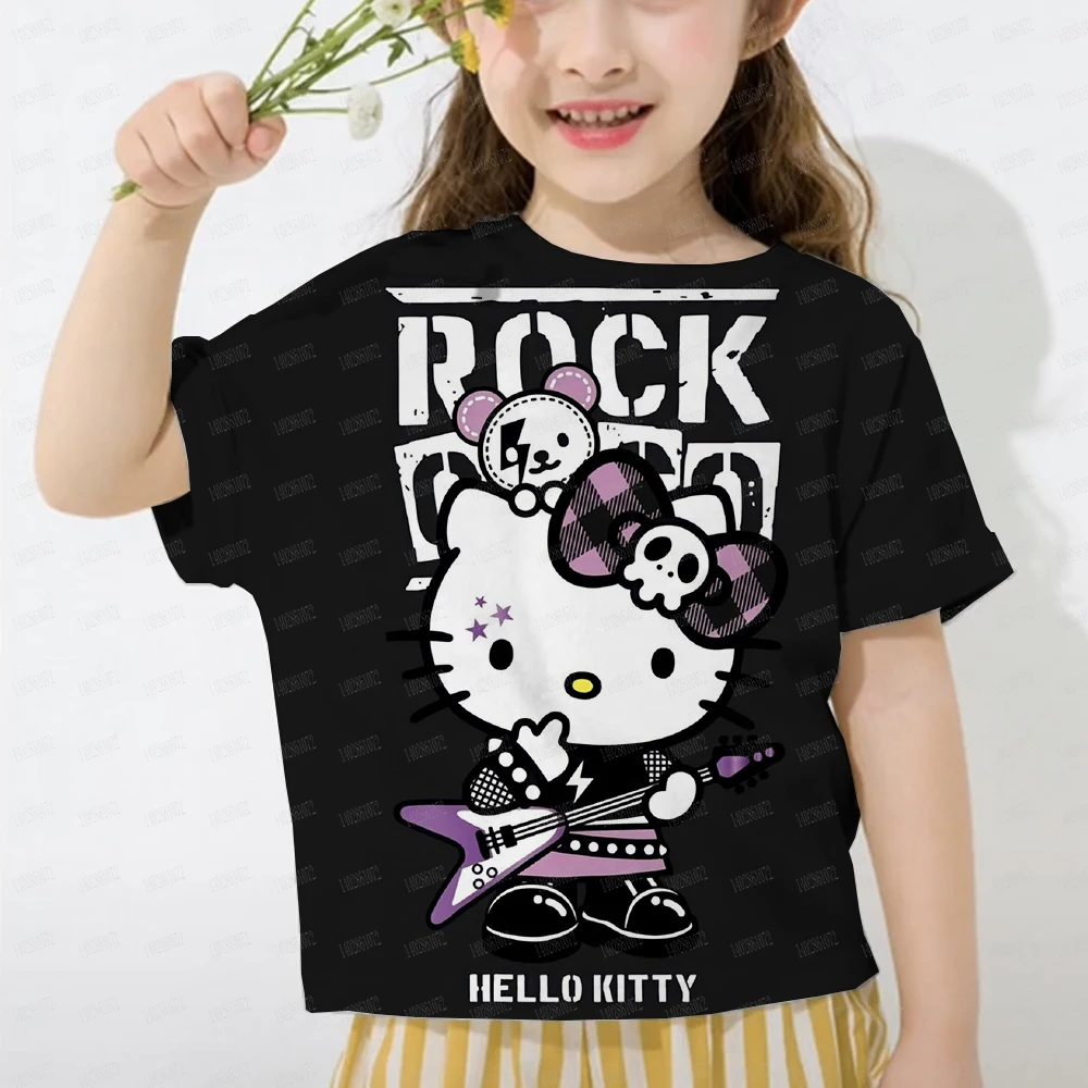 Kuromi Summer Children's T-shirt Simple and playful Hello Kitty pattern children's comfortable and breathable T-shirt boy and gi