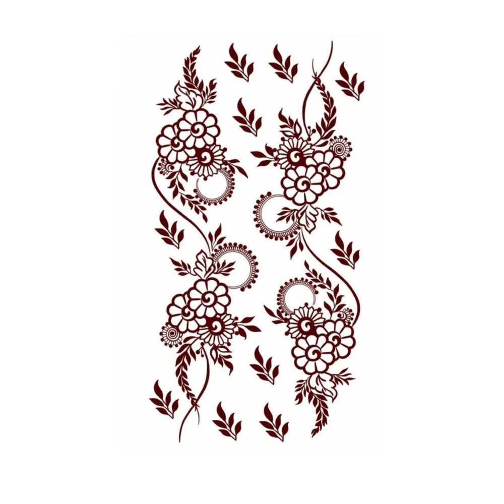 

Водостойкие наклейки-тату хной цвета бордо с цветочными узорами в этническом стиле для рук и тела, дизайн Мехенди, для летнего отдыха