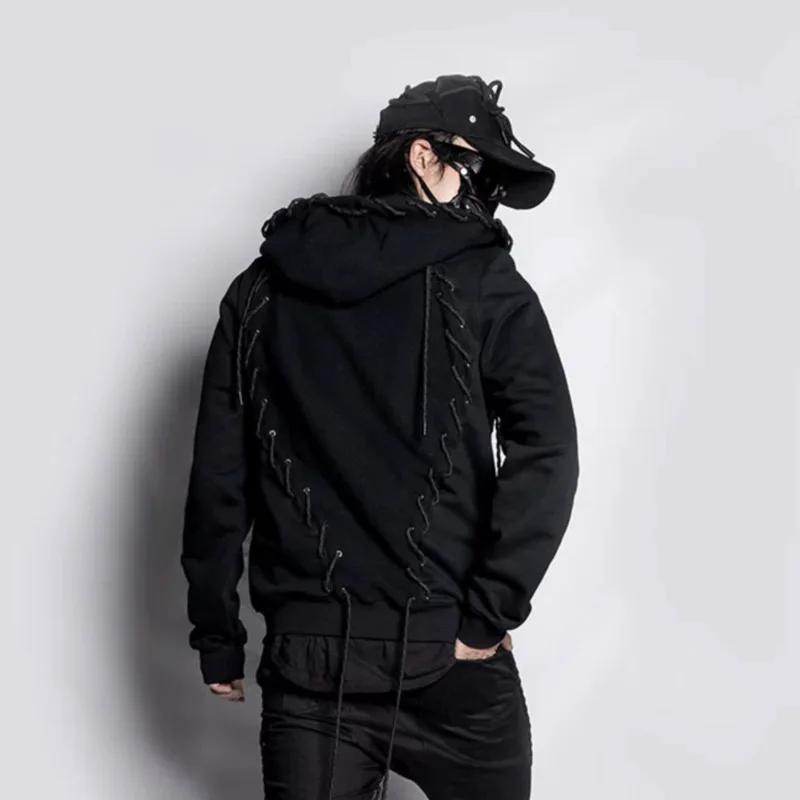 HKSH Autumn Winter Men's Tide Dark Trend Pioneer Original Linen Outturned Zipper Chic Niche Drawstring Hooded Sweatshirt  HK3303