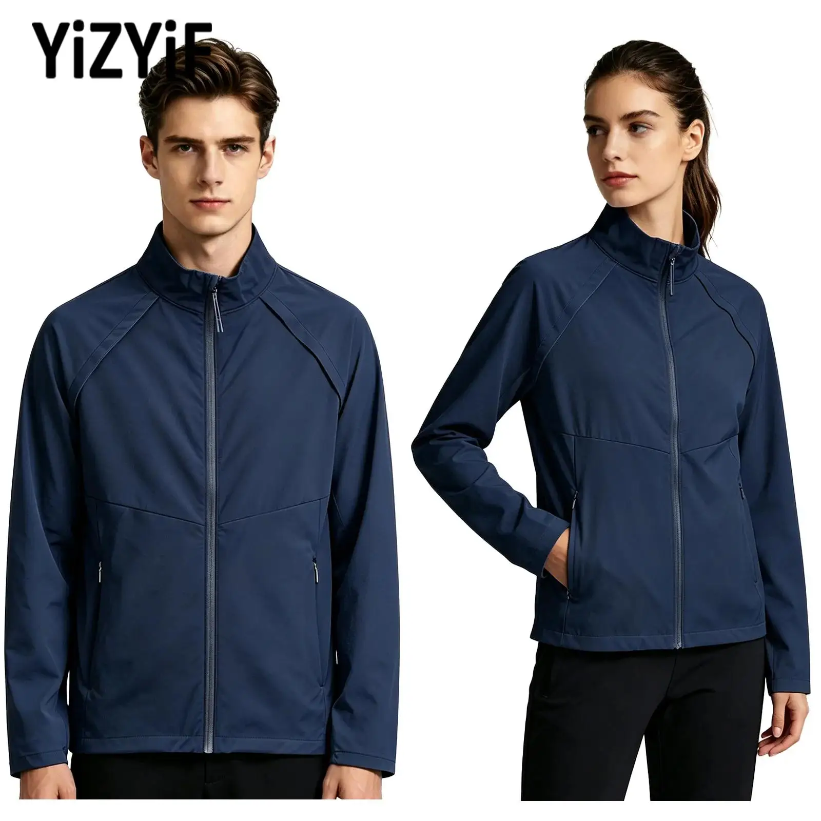 Men Women Stand Collar Golf Jacket Long Sleeve Water Resistant Windproof with Pockets Lightweight for Hiking Travel Outdoor