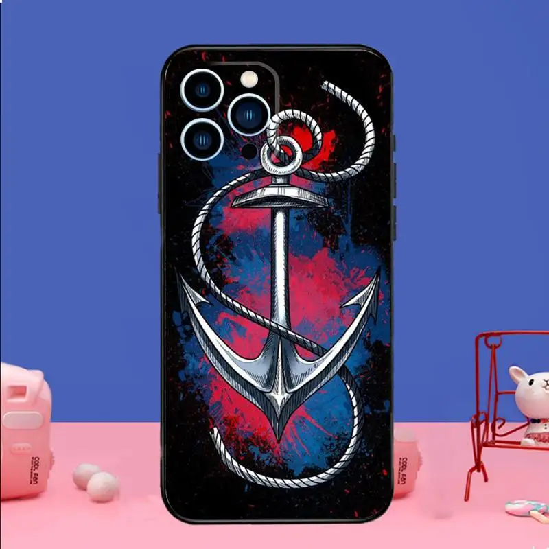 Anchor Boat Ship Wheel Phone Case For iPhone 15 14 13 12 11 Pro Max Xs Xr X 7 8 Plus 12 13 Mini Silicone Black Cover