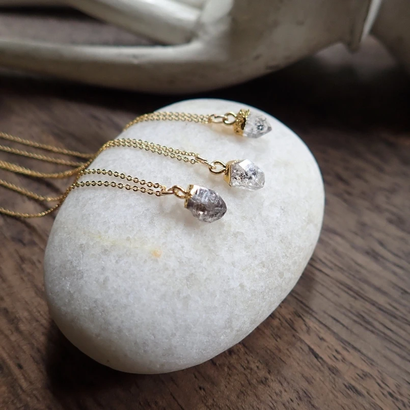 

Herkimer QUARTZ April Birthstone Necklace Raw Stone Bridal Stainless Steel Jewelry Necklaces for Women y2k Accessories