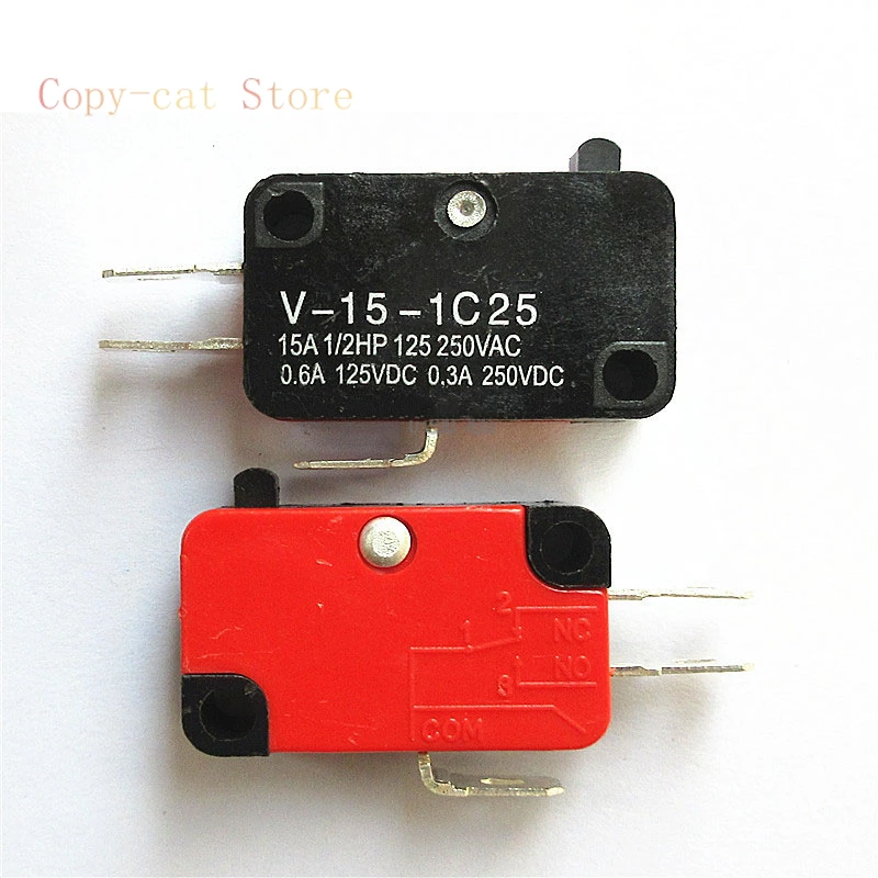 10Pcs Safety Automation Micro Limit Switch V-15-1C25 Roller Lever Snap Action 250V 16A 1NO 1NC