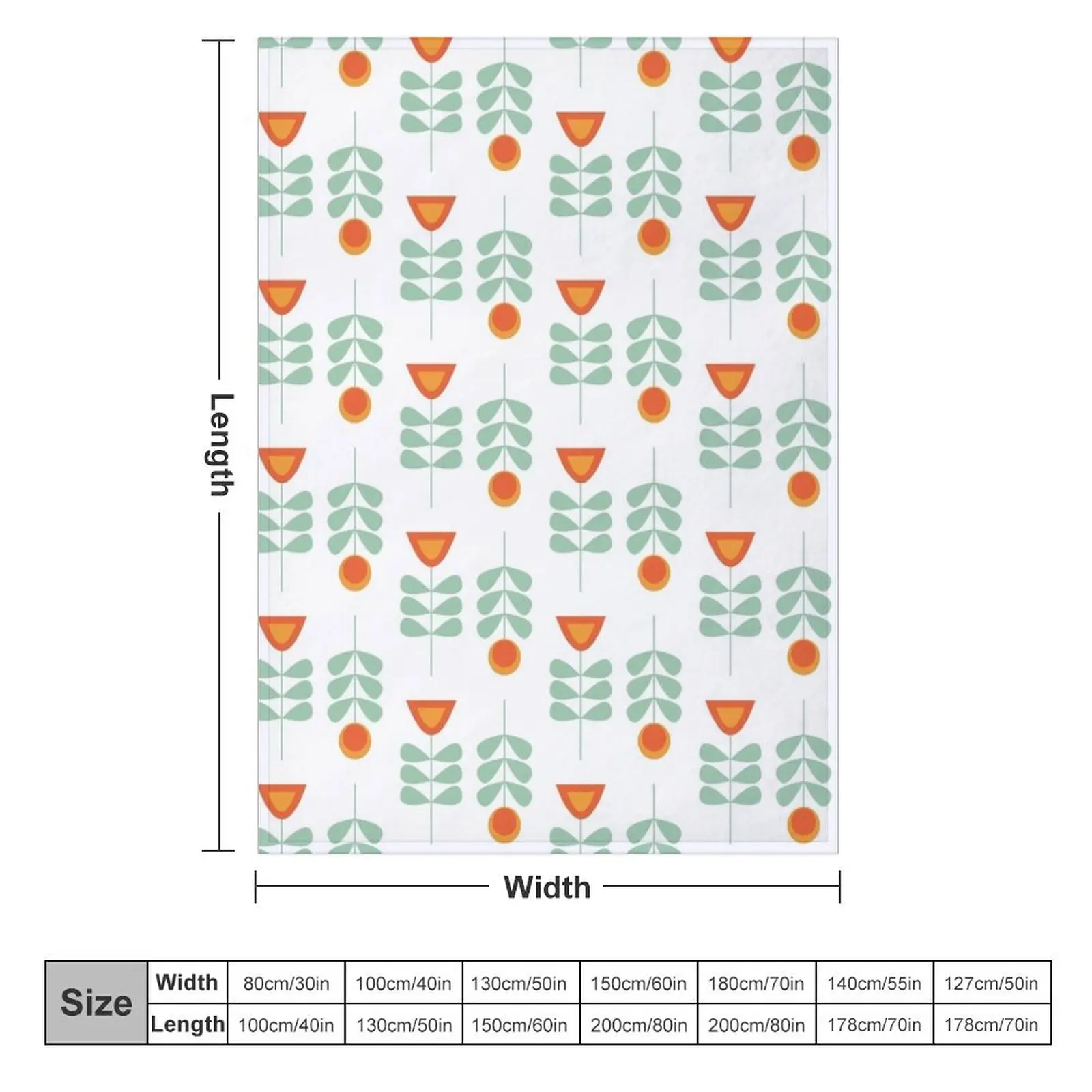 Scandi Garden 3: Minimalist Retro Mid-Century Modern Flowers in Celadon, Orange, and White Throw Blanket decorative Blankets